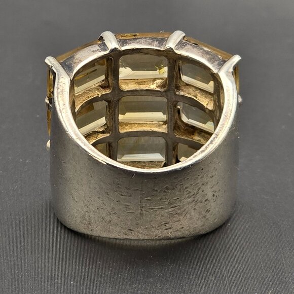 VTG Sterling Silver 9 Citrine Gemstone Ring Sz 6 Emerald Cut Statement Jewelry - Picture 4 of 13